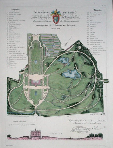 Thomas de Colmarille kuuluvan Chateau de Maisonsin puutarhan yleissuunnitelma, kaiverrettu G. Lorsignol tekijältä Francois Duvillers