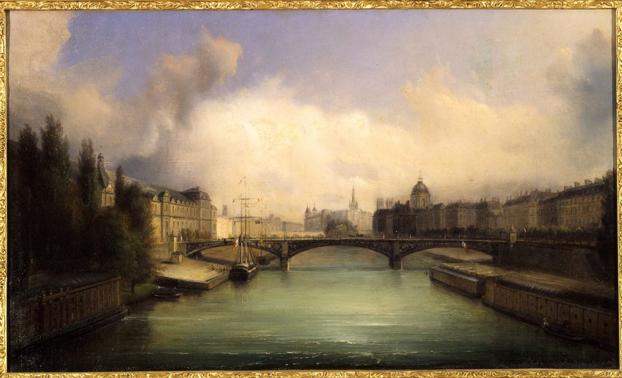 Seine ja Ile de la Cité, näkymät Pont Royalilta tekijältä Francois Edme Ricois