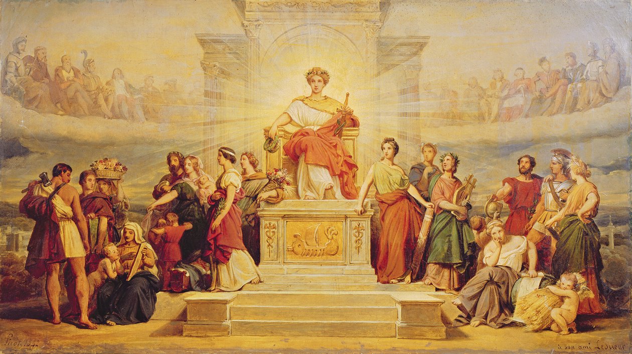 Allegoria Pariisin kaupungista, tutkimus Hotel de Villen koristeluun, 1842 tekijältä Francois Edouard Picot