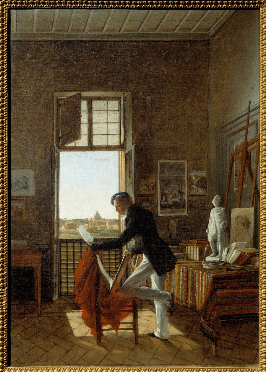 Francois Edward Picotin (1786-1868) työpaja Villa Medicisissä. Jean Alaux Ditin roomalainen maalaus (1786-1864) tekijältä Francois Edouard Picot
