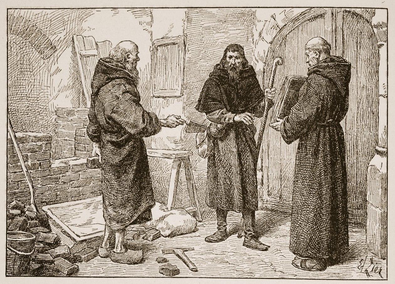 Herlwinin Lanfrancin vastaanotto, kuvitus teoksesta The Church of England: A History for the People, H.D.M. Spence-Jones, pubi. n. 1910 (seepiavalokuva) tekijältä Francois Edouard Zier