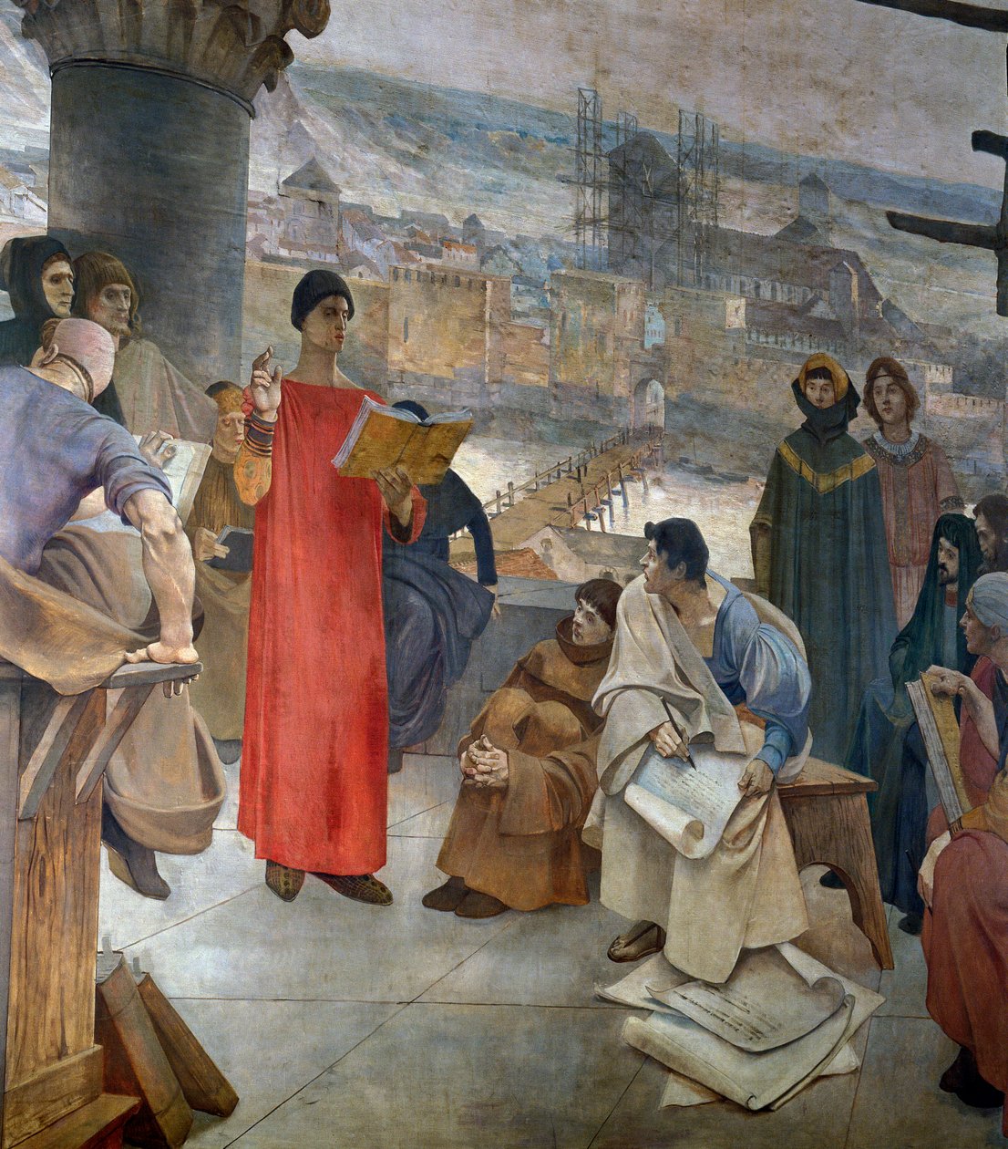 Abelard ja hänen koulunsa Sainte Genevieve -vuorella Pariisissa. Mestari Pierre Abailard (tai Pierre Abeilard tekijältä Francois Flameng