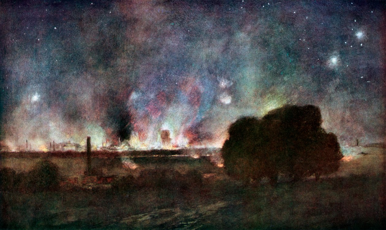 Arras on Fire at Night, Ranska, 5.-6. heinäkuuta 1915, 1926. tekijältä Francois Flameng