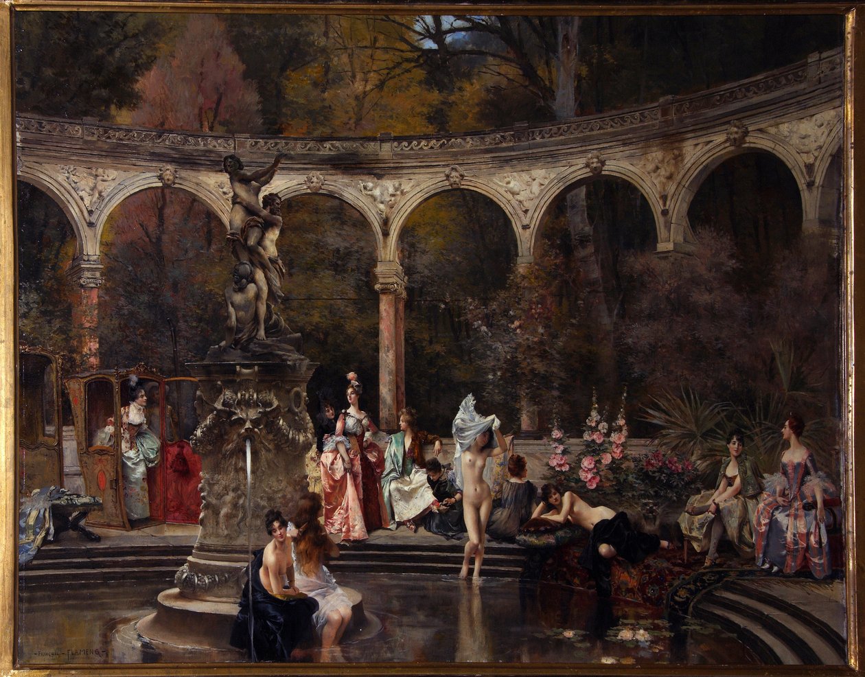 Kurtisaanien kylpylä 1700-luvulla - François Flamengin (1856-1923) maalaus, öljy kankaalle tekijältä Francois Flameng