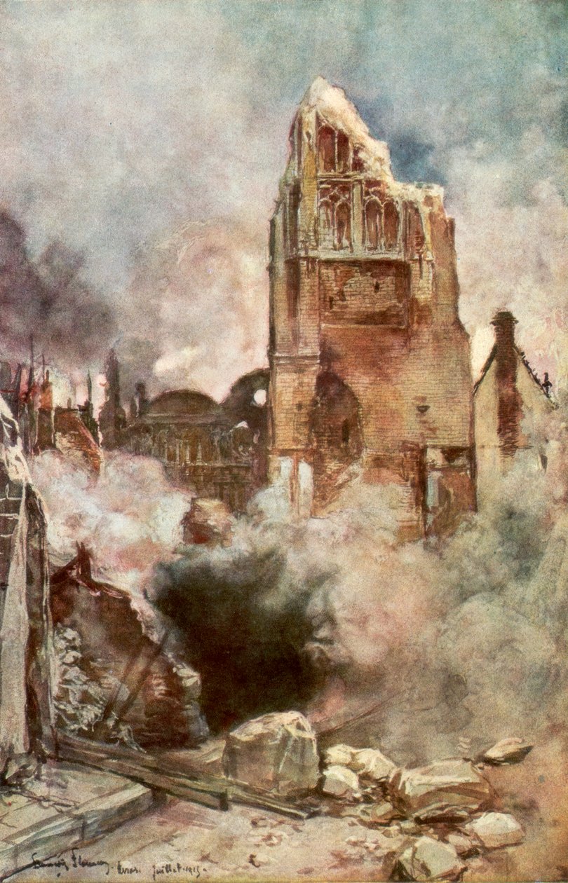 Kellotapulin pommitus, Arras, Ranska, heinäkuu 1915, 1926. tekijältä Francois Flameng