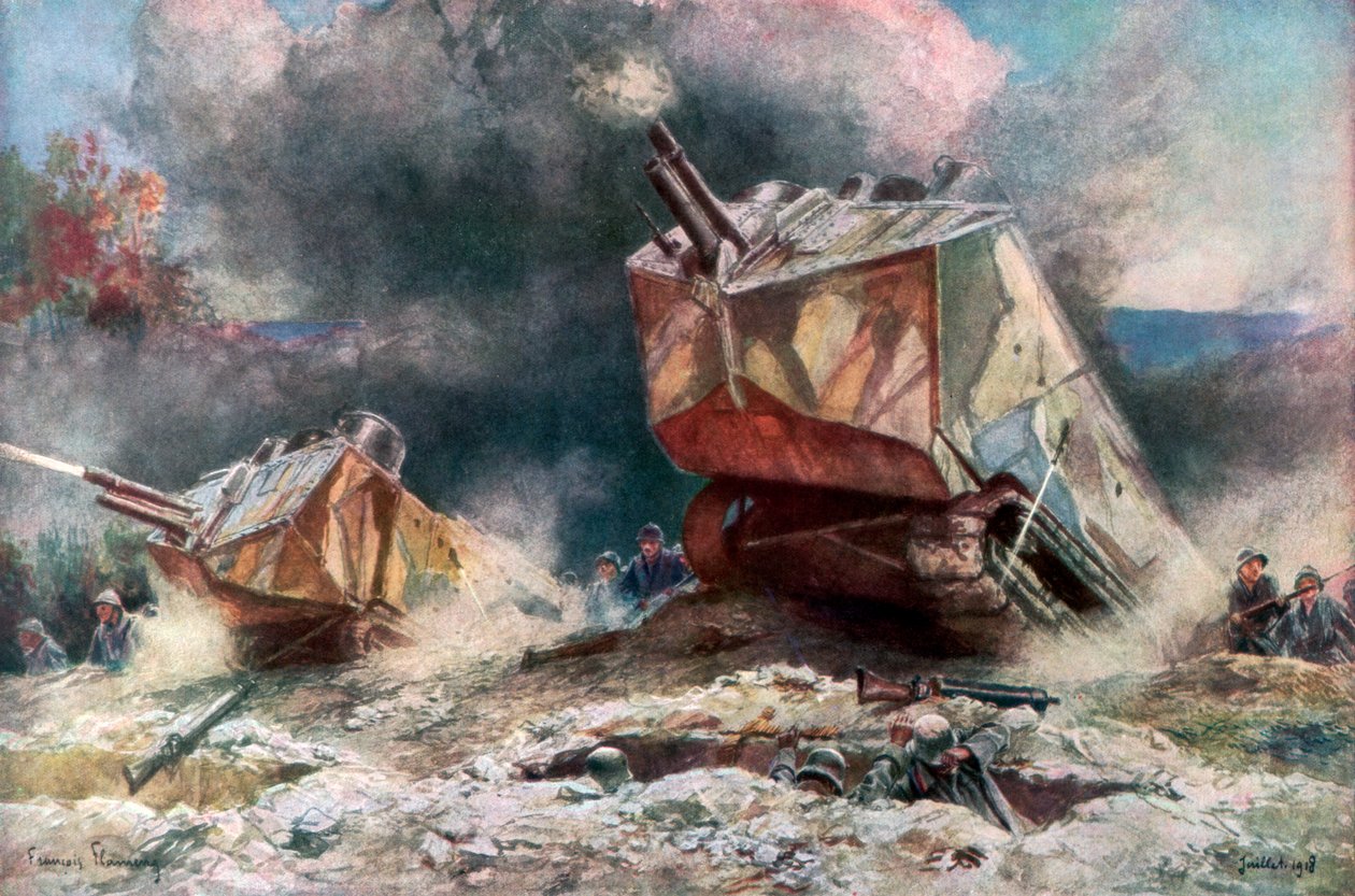 Ranskan panssarivaunuhyökkäys, heinäkuu 1918, 1926 tekijältä Francois Flameng