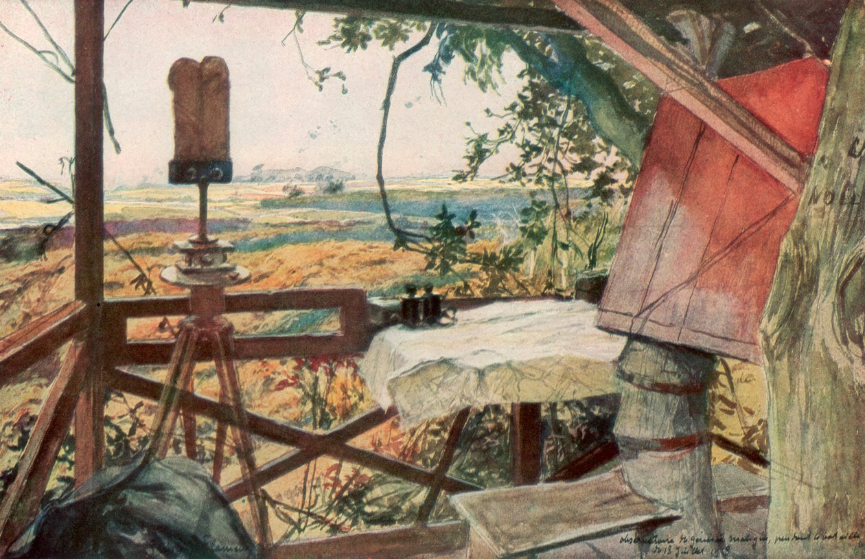 Kenraali Manginin tarkkailuasema, 18. heinäkuuta 1918, Villers-Cotterets, Aisne, Ranska, 1926. tekijältä Francois Flameng