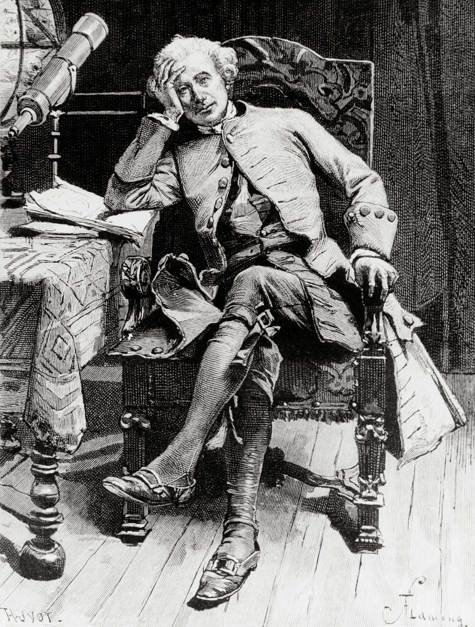 Guy Manneringin muotokuva, Guy Manneringin tai Astrologin päähenkilö, Walter Scottin (1771-1832) romaani, kaiverrus Francois Flamengin (1856-1923) piirtämänä, pariisilaisesta painoksesta tekijältä Francois Flameng
