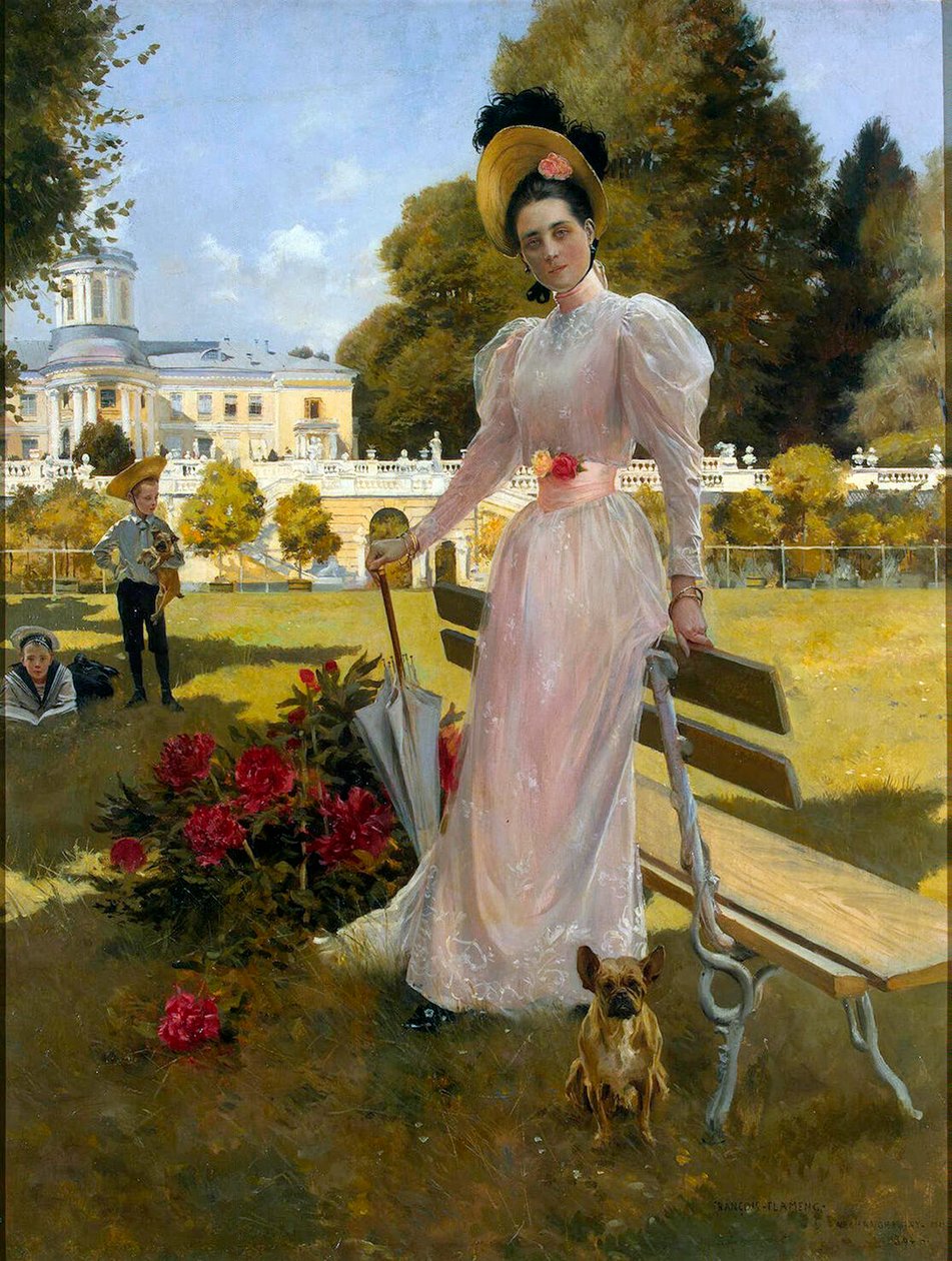 Prinsessa Zinaida Jusupovan muotokuva kahden pojan kanssa Arkangelskojessa, 1894. tekijältä Francois Flameng