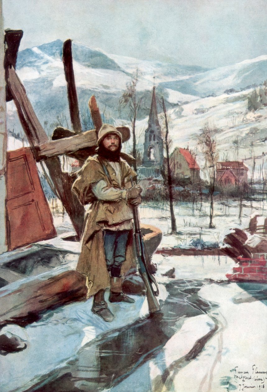 Pysyvä vartija lähellä Metzeralia, Alsace, tammikuu 1916, 1926. tekijältä Francois Flameng