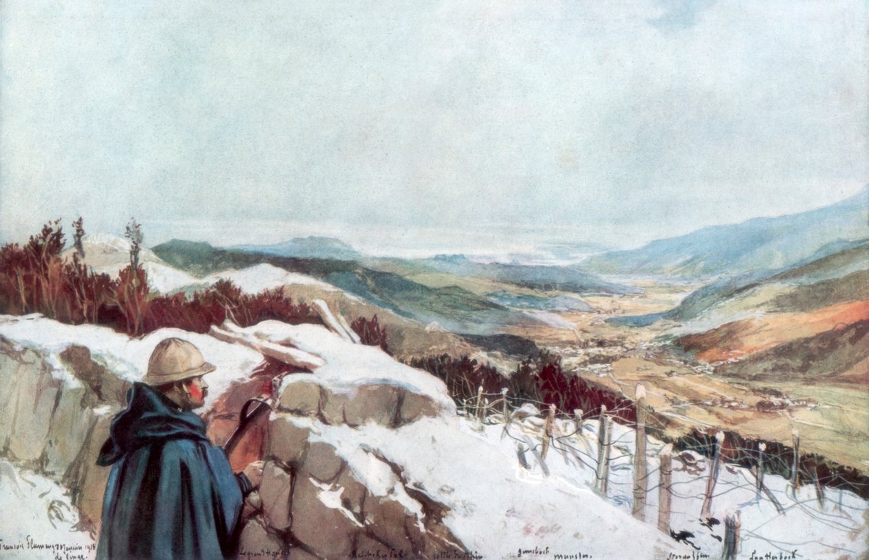 Kaivannot, joista on näkymät Munsterin laaksoon ja kaukaa Reiniin, tammikuu 1916, 1926. tekijältä Francois Flameng