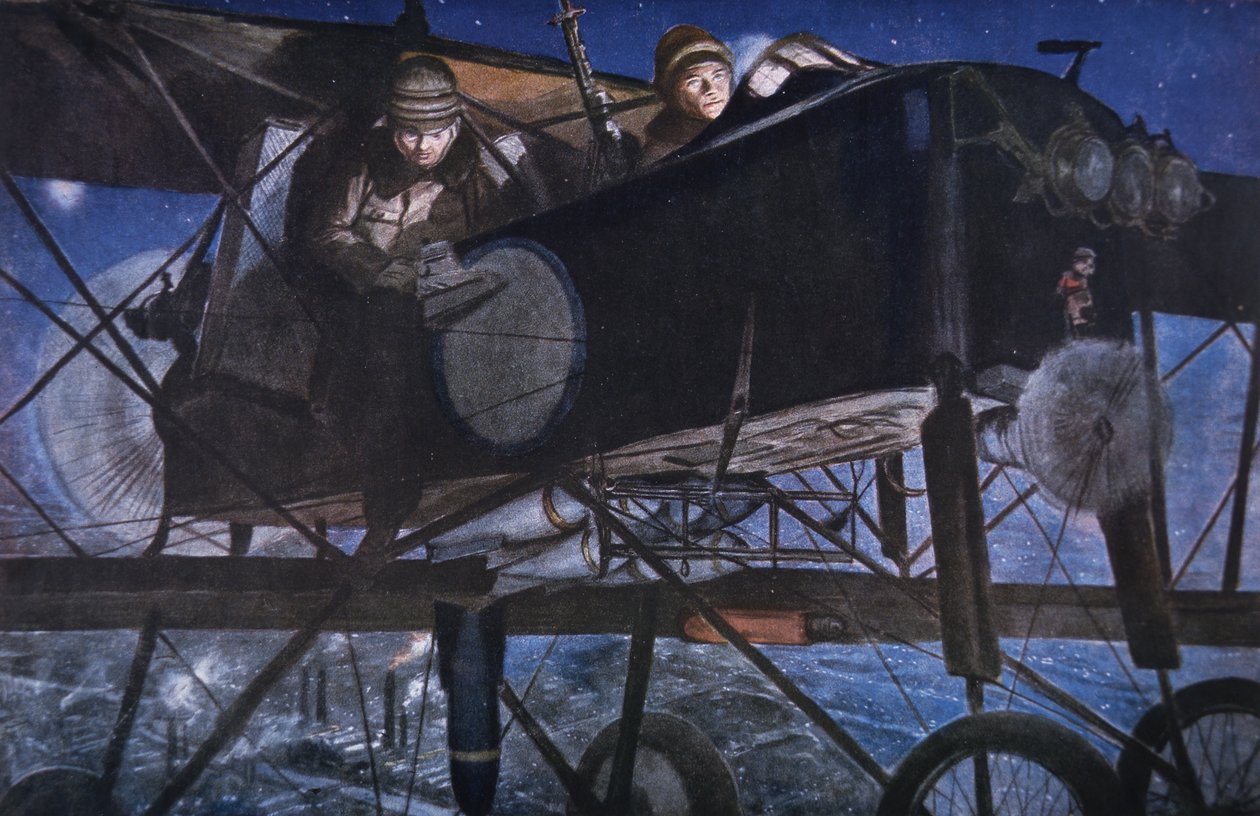 French Air Servicen kanssa yöpommitus Voisin-kaksitasolla tekijältä Francois Flameng