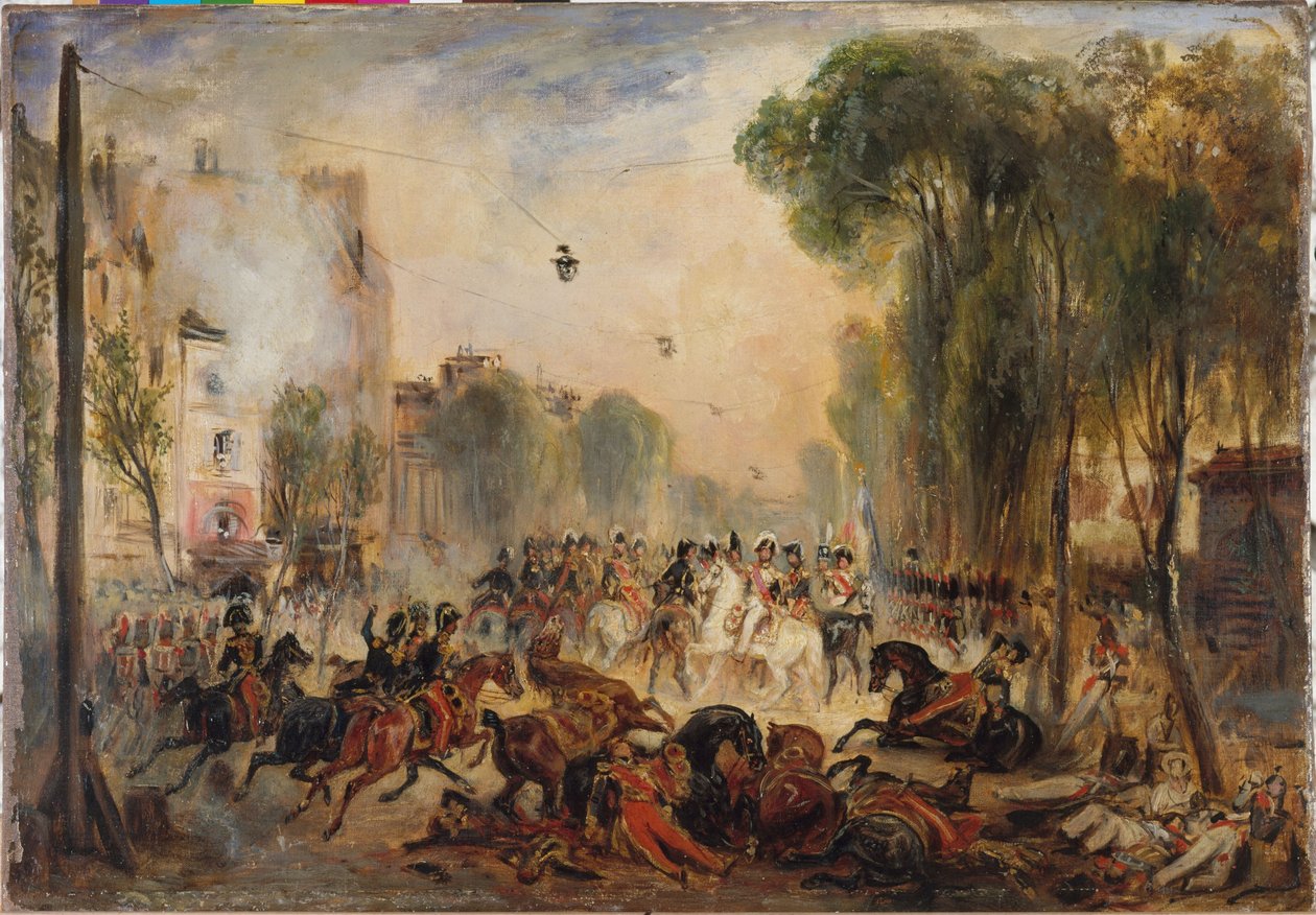 Fieschin hyökkäys, boulevard du Temple, 28. heinäkuuta. tekijältä Francois Gabriel Guillaume Lepaulle