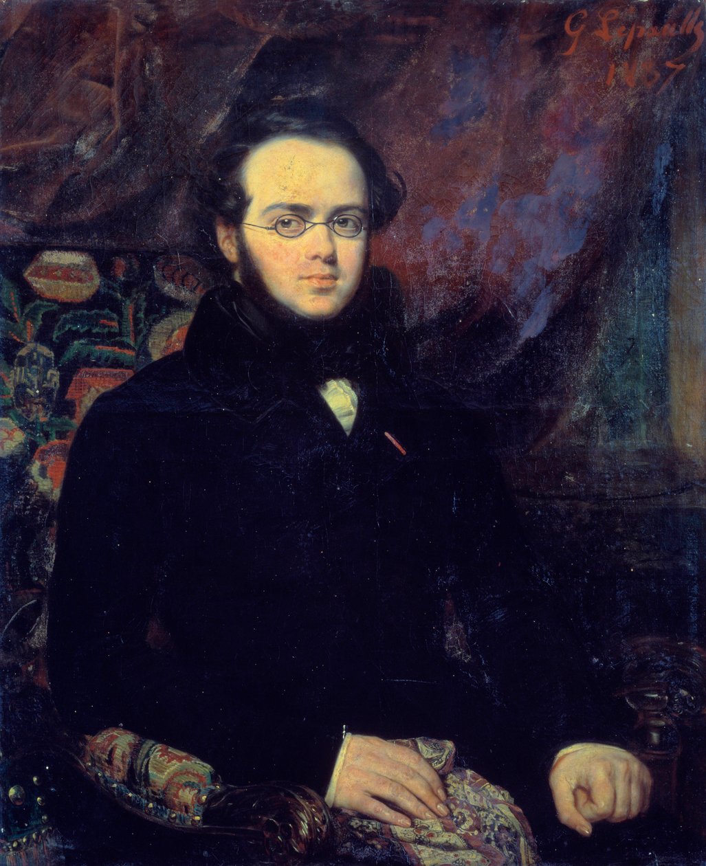 Muotokuva Marie Nodierista teatterimajassa kello 10. Hänen isänsä Charles piti kirjallisuussalonkia, jossa romanttiset (Victor Hugo, Lamartine, Vigny, Dumas, Liszt) kävivät, ja hän oli joidenkin heistä Muse. Achille Deverian kaiverrusakvarelli (18 tekijältä Francois Gabriel Guillaume Lepaulle