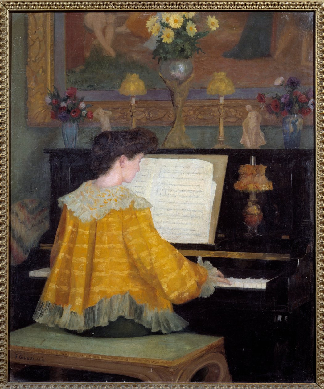Nuori tyttö pianon ääressä François Gauzin (1862-1933) maalaus 1904 Toulouse, musee des Augustins - Nuori nainen pianon ääressä. Francois Gauzin (1862-1933) maalaus tekijältä Francois Gauzi
