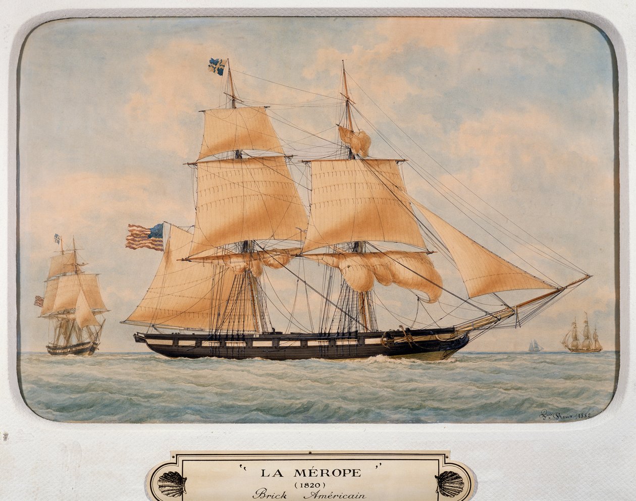 Brig Merope, Francois Roux (1811-1882), akvarelli, Ranska tekijältä Francois Geoffroy Roux