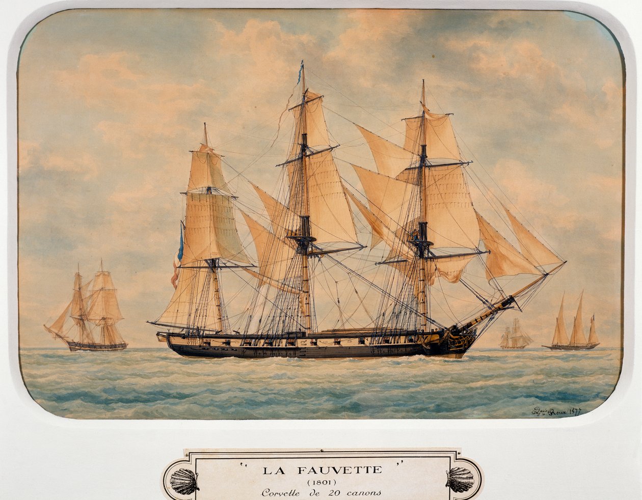 Korvetti Fauvette, Francois Roux (1811-1882), akvarelli, Ranska tekijältä Francois Geoffroy Roux