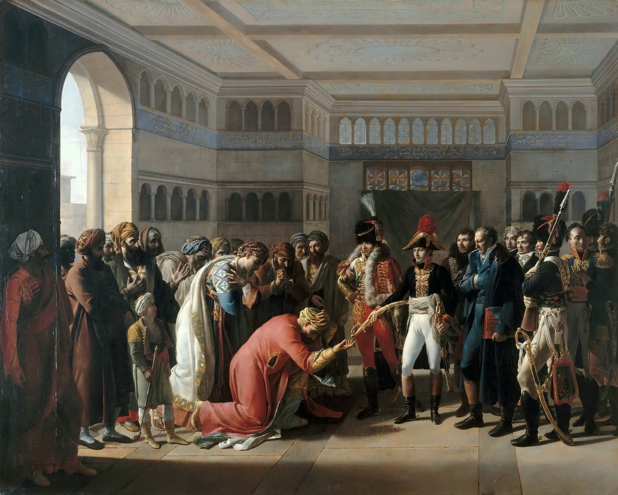Bonaparte lahjoittaa sapelin Aleksandrian sotilaskomentajalle heinäkuussa 1798 tekijältä Francois Henri Mulard