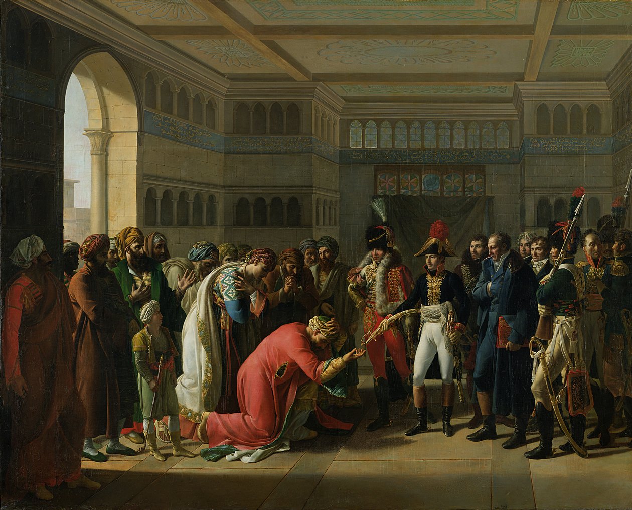 Kenraali Bonaparte antoi miekan Aleksandrian sotilaspäällikölle, heinäkuu 1798, 1808 tekijältä Francois Henri Mulard