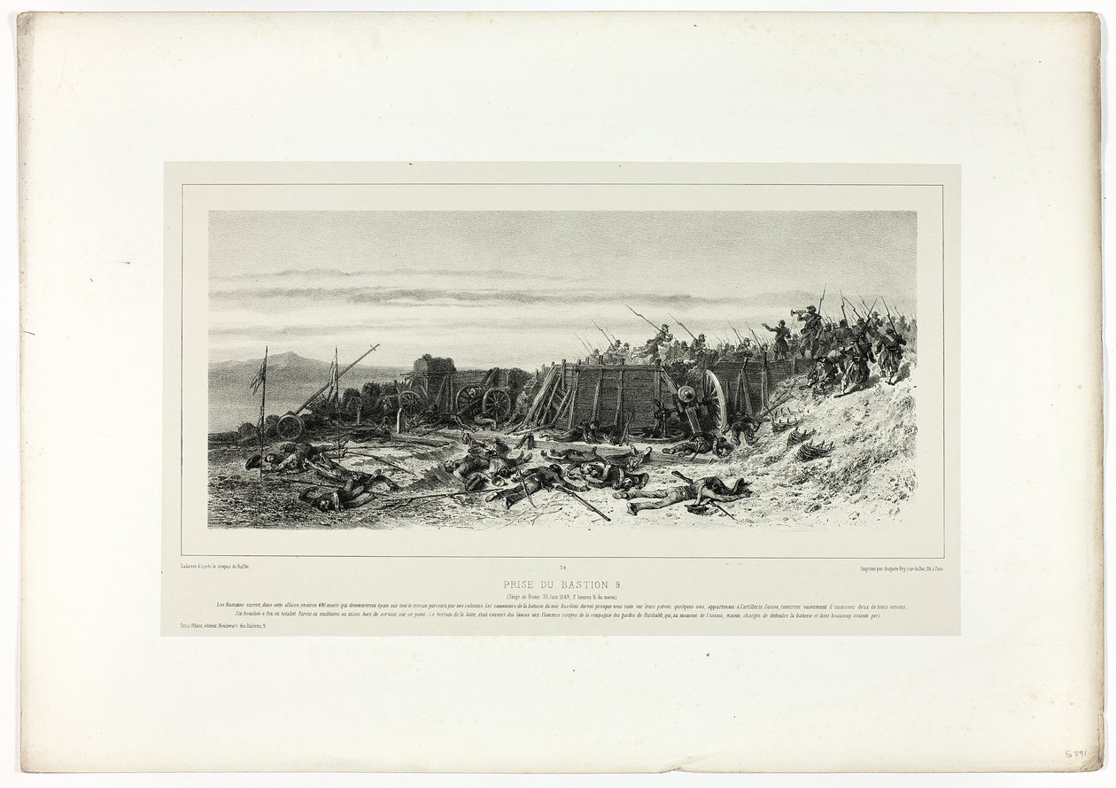 Bastion nro 9 valloitus, kirjasta Souvenirs of Italy: The Expedition to Rome (Italian matkamuistot: Rooman retkikunta). tekijältä Francois Hippolyte Lalaisse