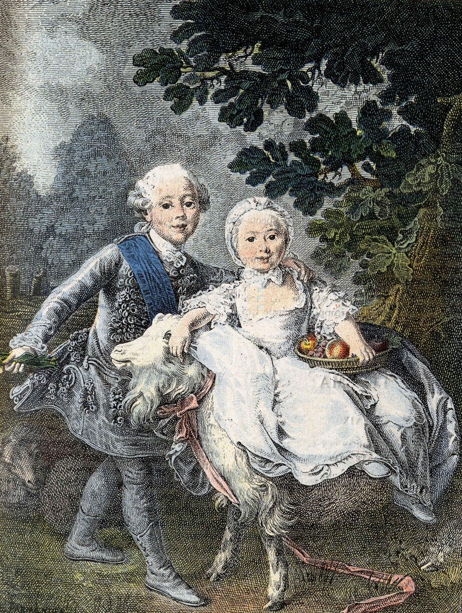 Kreivi Artoisin lapsi (tuleva kuningas Kaarle X) (1757-1836) ja hänen sisarensa Marie Clotilde Xavière (tuleva Sardinian kuningatar) (1759-1802) - edustettuna vuonna 1764. Kaiverrus 1800-luvulta François Hubert Drouais