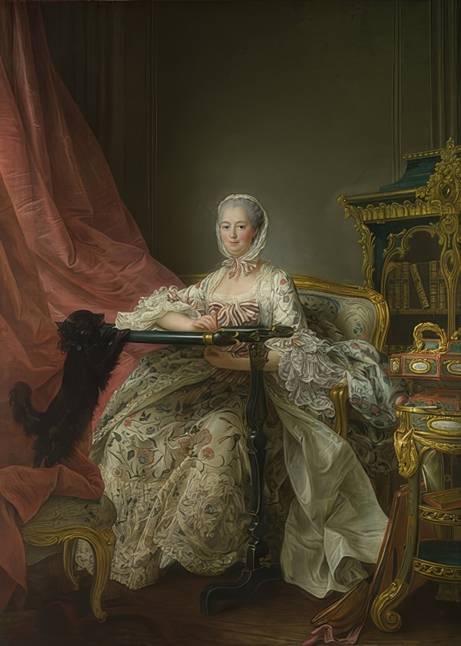 Madame de Pompadour (1721-1764) kirjontakehyksessä. 1763-64 tekijältä Francois Hubert Drouais