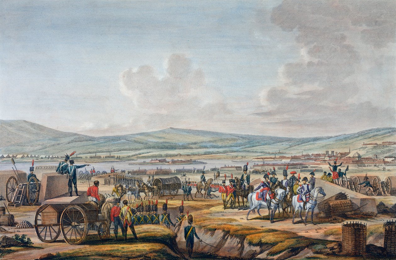 Napoleon vierailee piiritystöissä Danzigissa marsalkka Lefebvren johdolla, 9. toukokuuta 1807 tekijältä Francois Jacques Dequevauviller