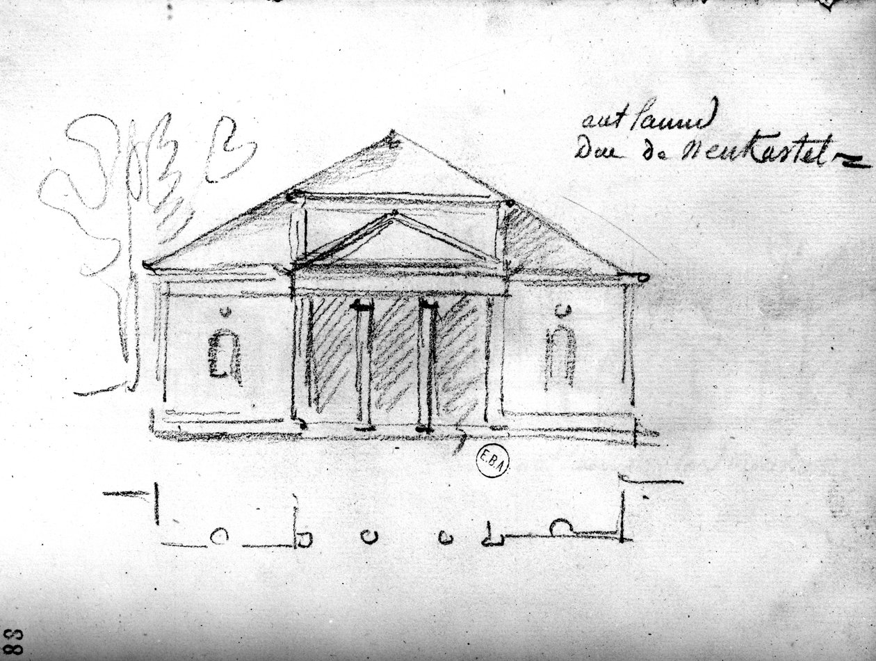 Arkkitehtoninen luonnos aiheesta "Travels in England", n. 1766 (kynä paperille) tekijältä Francois Joseph Belanger