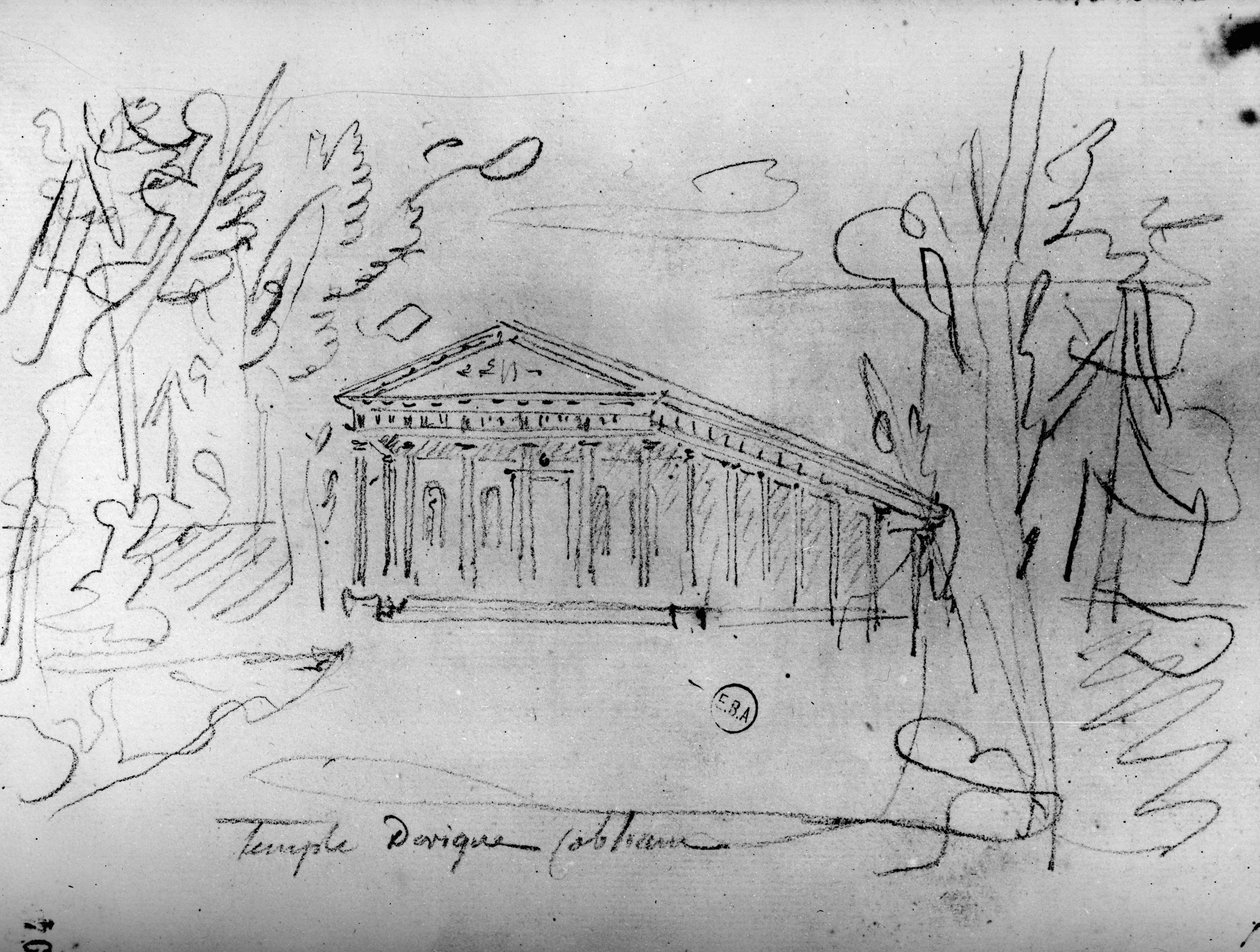 Arkkitehtoninen luonnos aiheesta "Travels in England", n. 1766 (kynä paperille) tekijältä Francois Joseph Belanger