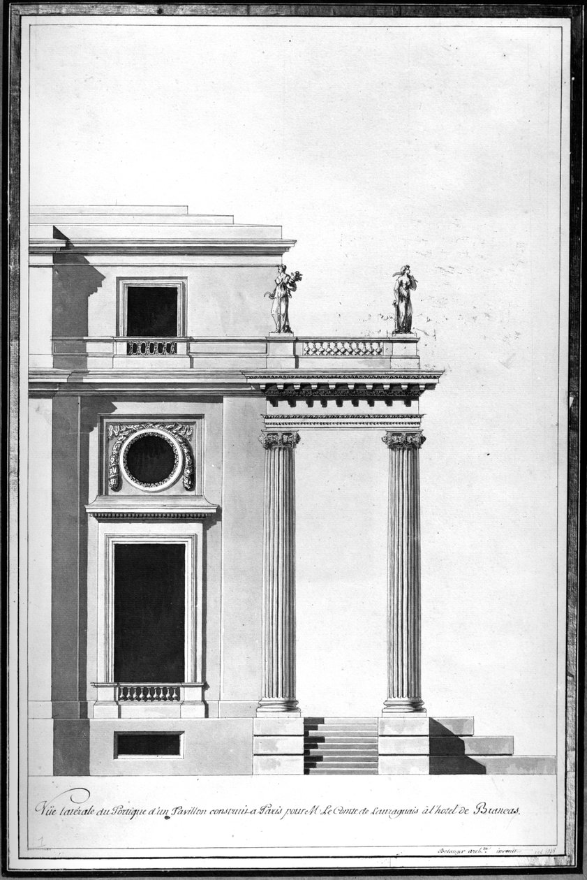 Suunnittelu kylpylätalolle Hotel de Brancasissa, n. 1760 (piirustus) tekijältä Francois Joseph Belanger
