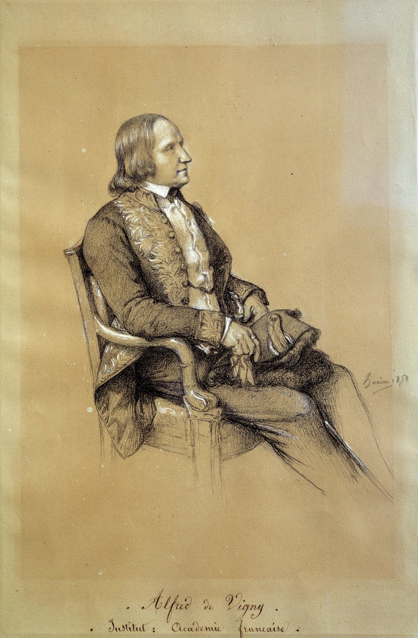 Alfred de Vignyn (1797 - 1863), ranskalaisen kirjailijan, näytelmäkirjailijan ja runoilijan muotokuva. Piirustus: Francois Joseph Heim (1787-1865) tekijältä François Joseph Heim