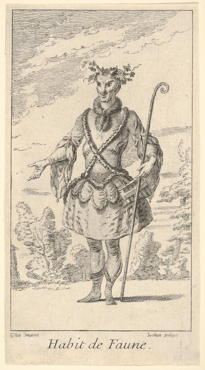 Habit de Faune: faun, keppi oikealla h..., n. 1721. tekijältä Francois Joullain