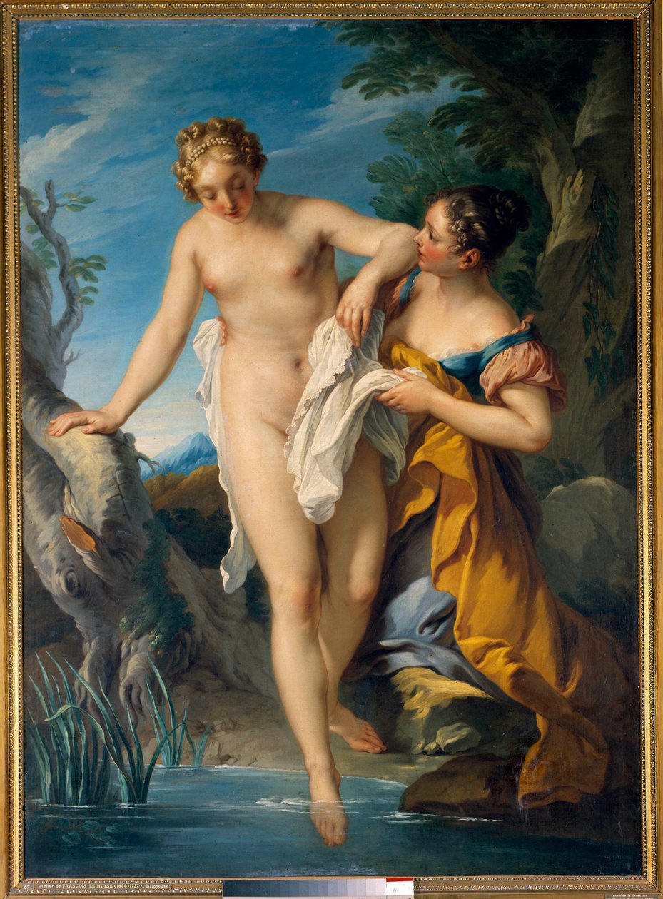 Kylpylä ja hänen seuraava maalauksensa, Francois Le Moyne (1688-1737). 1700-luvulla. Himmeä. 1,63 x 1,17 m Tours, Musee des Beaux Arts tekijältä François Lemoyne