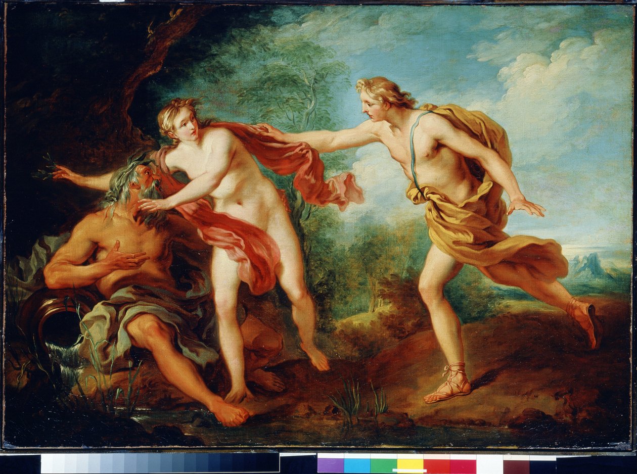 Apollo ja Daphne isänsä jokijumalan Peneen kanssa. François Le Moynen (1688-1737) maalaus. Öljy kankaalle. 1700-luvun ranskalaista maalausta. Valtionmuseo Arkhangelskoye Estate, Moskova tekijältä François Lemoyne
