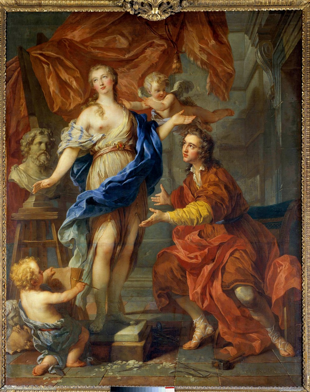 Pygmalion näkemässä animoidun patsaansa Francois Le Moynen (1688-1737) maalaus. 1729. Mitat 2,12 x 1,68 m Tours, Musee des Beaux Arts tekijältä François Lemoyne