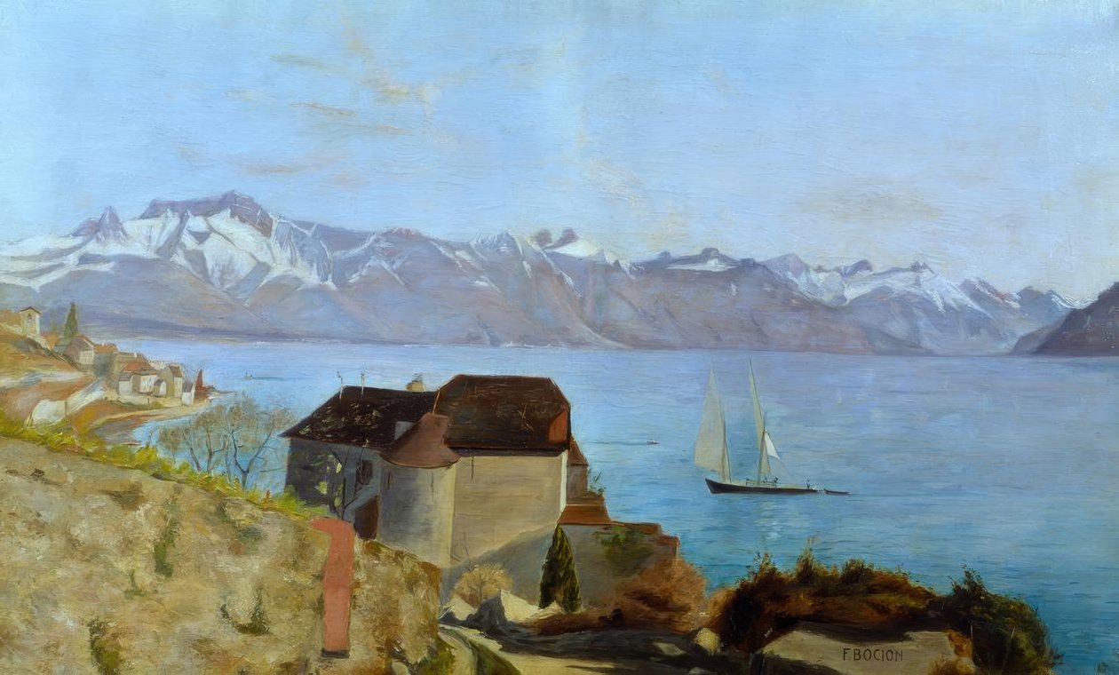 Le château de Glérolleset le lac Léman tekijältä Francois Louis David Bocion
