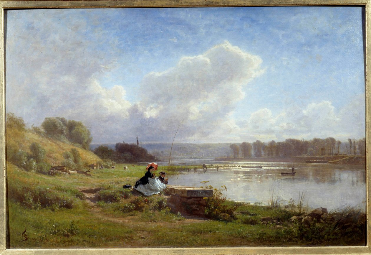 Seinen ranta Meudonissa vuonna 1861 François Louis Francaisin (1814-1897) maalaus 1861 Nantes, Kuvataidemuseo tekijältä Francois Louis Francais