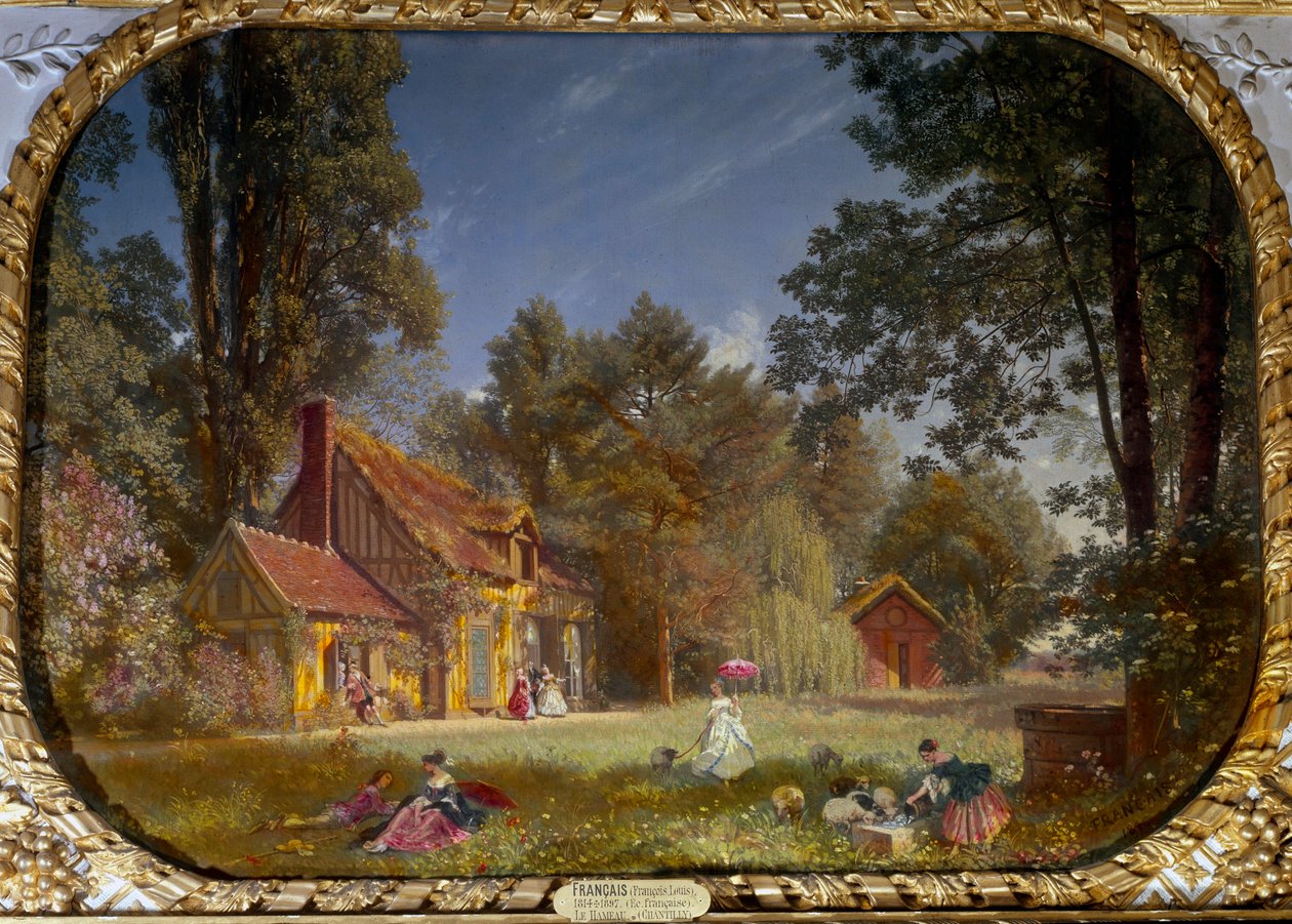 Näkymä Chantillyn kylästä. Rakennus, jonka arkkitehti Jean Francois Leroy rakensi Conden prinssille vuosina 1772-1774. François Louis Francais