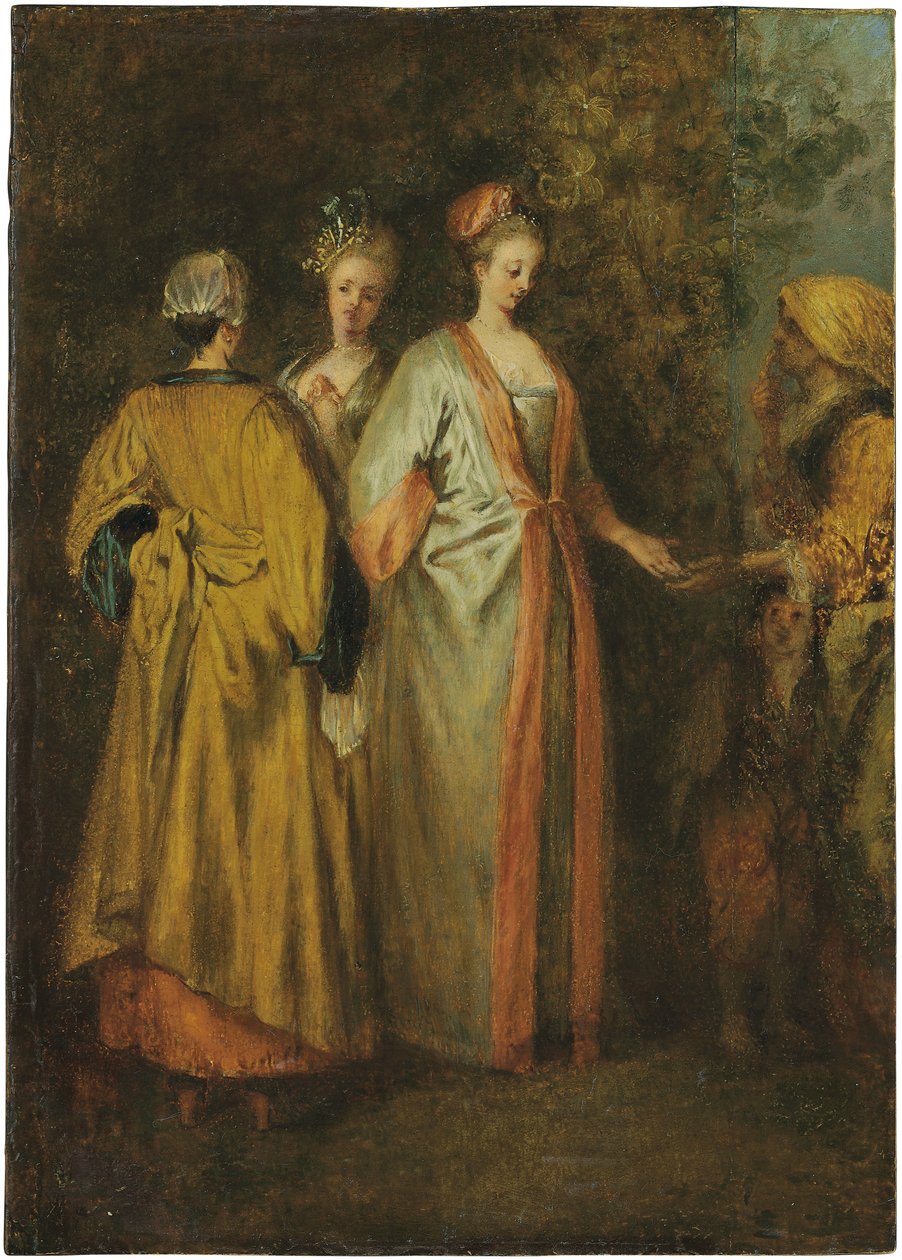 Ennustaja (öljy paneelille) tekijältä Francois Louis Joseph (attr. to) Watteau