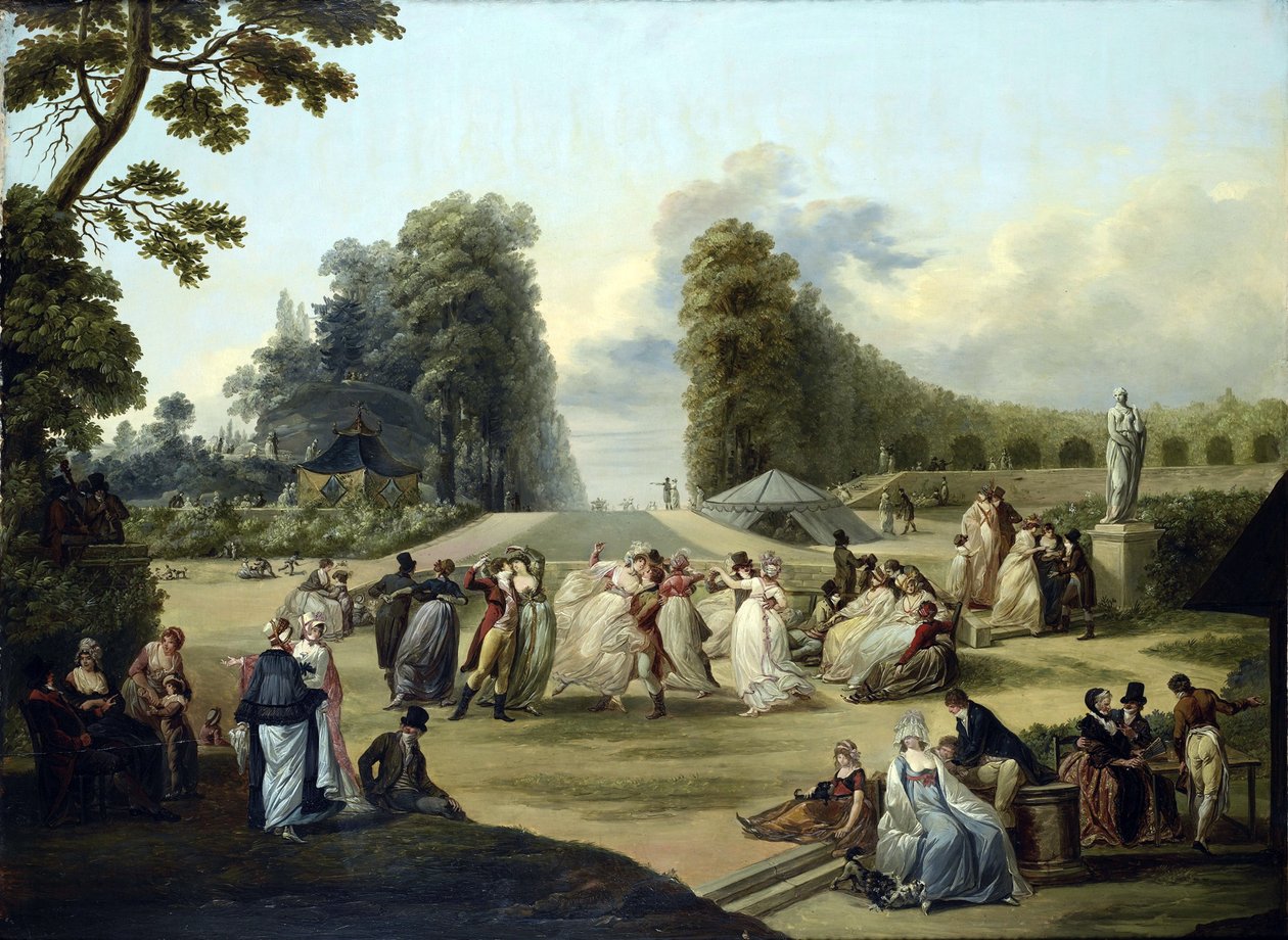 Ball in the Tivoli Gardens, Pariisi - François Louis Joseph Watteaun (1758-1823) maalaus tekijältä Francois Louis Joseph Watteau