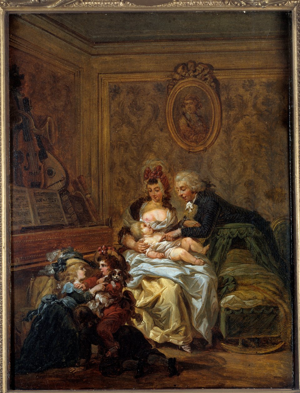 Onnellinen perhe. Francois Louis Joseph Watteaun maalaus sanoi Watteau de Lille (1758-1823) tekijältä Francois Louis Joseph Watteau