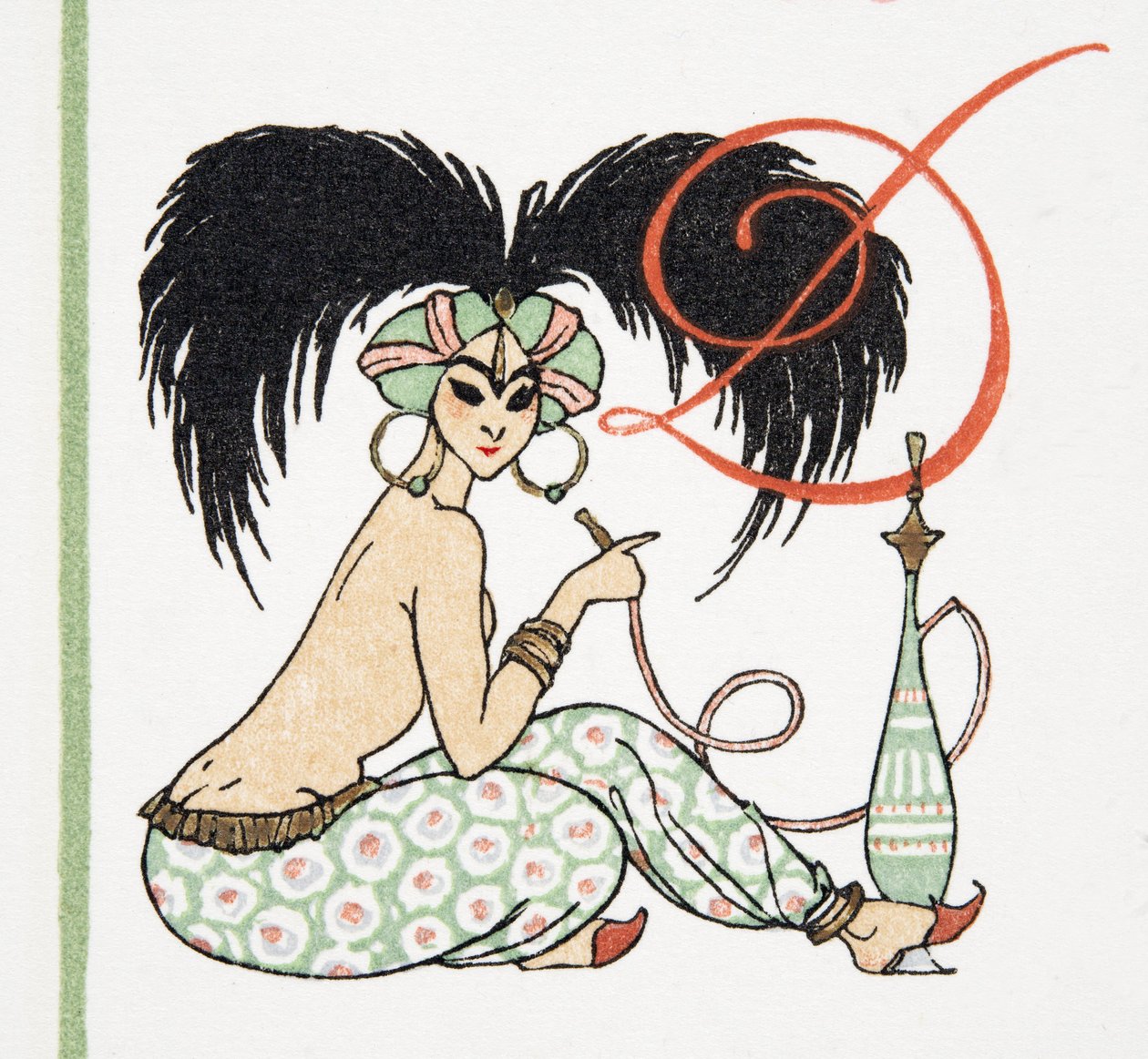 Arabian Girl with Hookah Pipe, pubista Personages de Comedie. 1922 (pochoor print) tekijältä Francois Louis Schmied