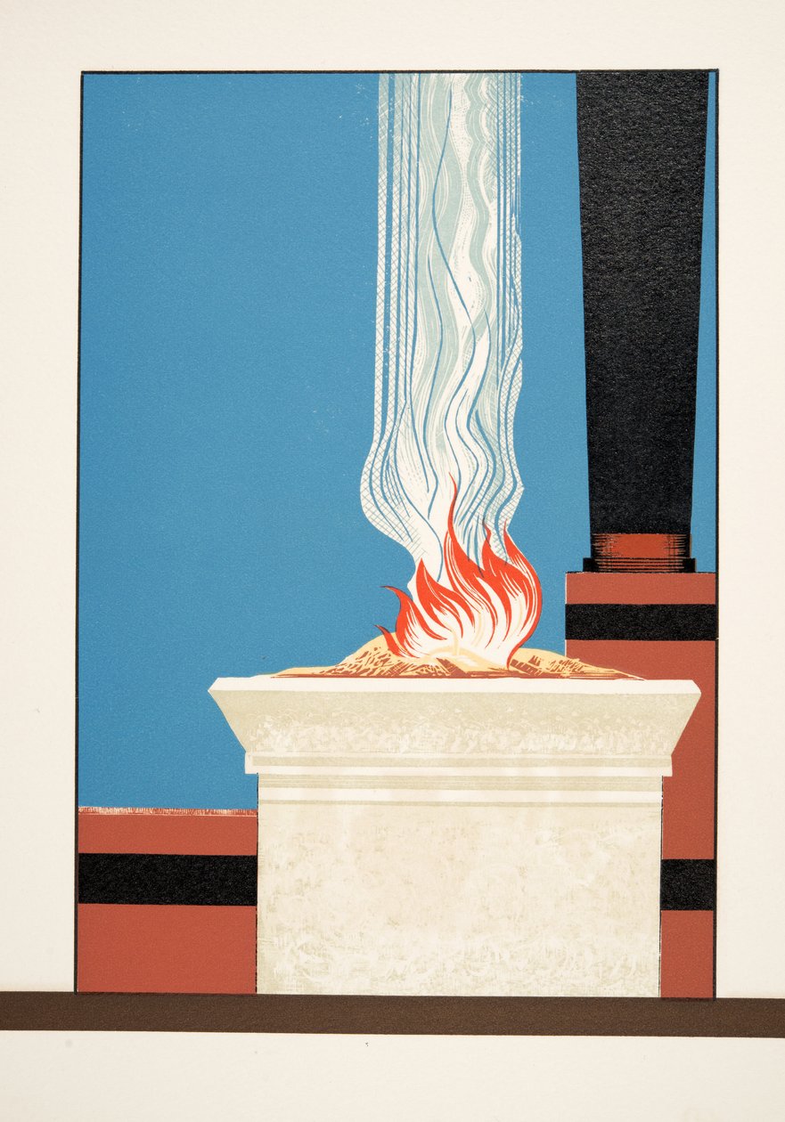 Liekehtivä soihtu Aiskhyloksen teoksesta Prometheus in Chains, pub. 1941 (sabluunapainatus) tekijältä Francois-Louis Schmied