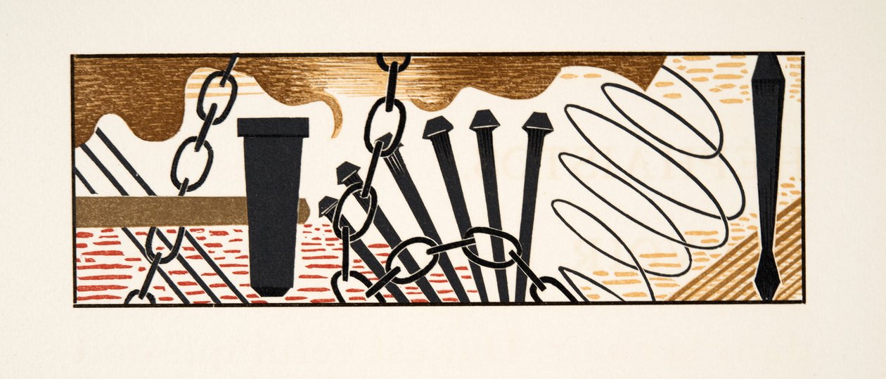 Graafinen kuvitus teoksesta Prometheus kahleissa, Aiskhylos, pub. 1941 (sabluunapainatus) tekijältä Francois Louis Schmied