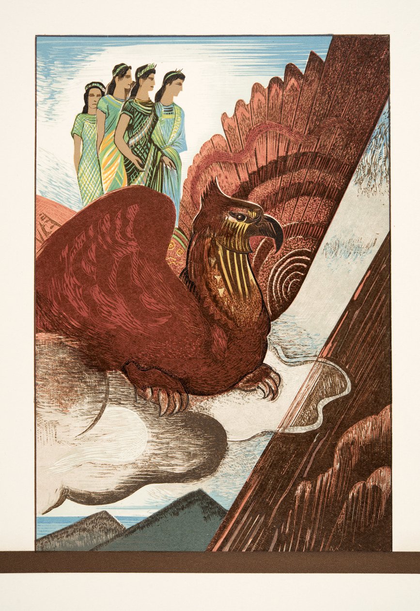 Kuvitus teoksesta Prometheus in Chains, jonka on kirjoittanut Aiskhylos, pub. 1941 (sabluunapainatus) tekijältä Francois Louis Schmied