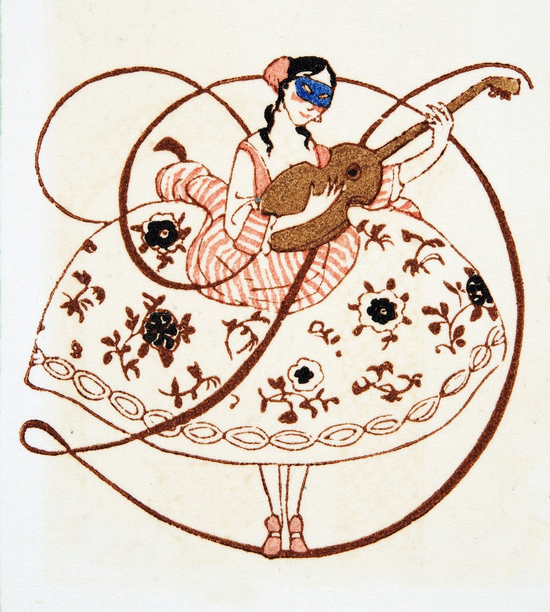 Kirjain D, Personages de Comedie, pub. 1922 (stensiiliprintti) tekijältä Francois Louis Schmied