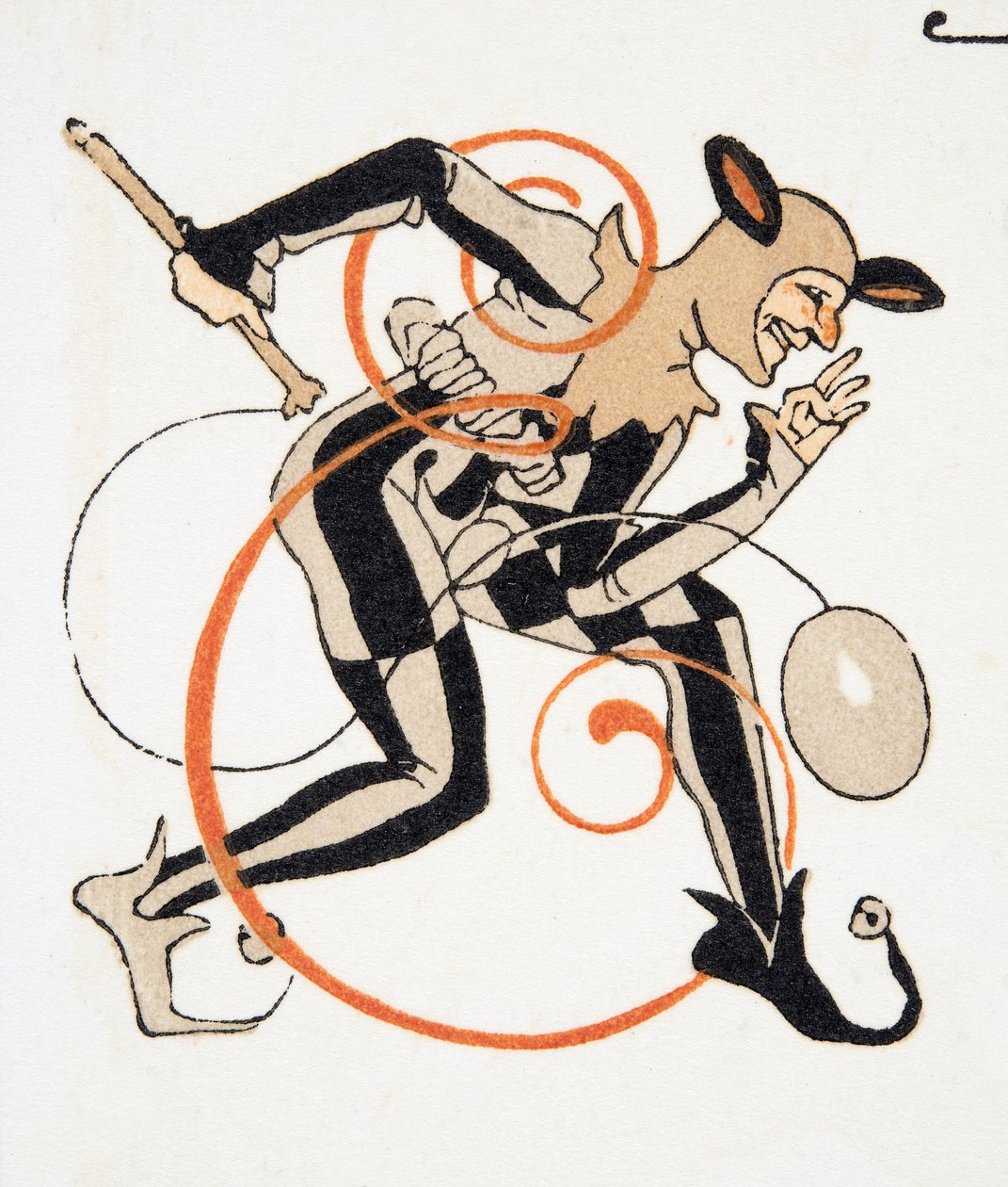 E-kirjain Personages de Comedien pubista. 1922 (stensiiliprintti) tekijältä Francois Louis Schmied