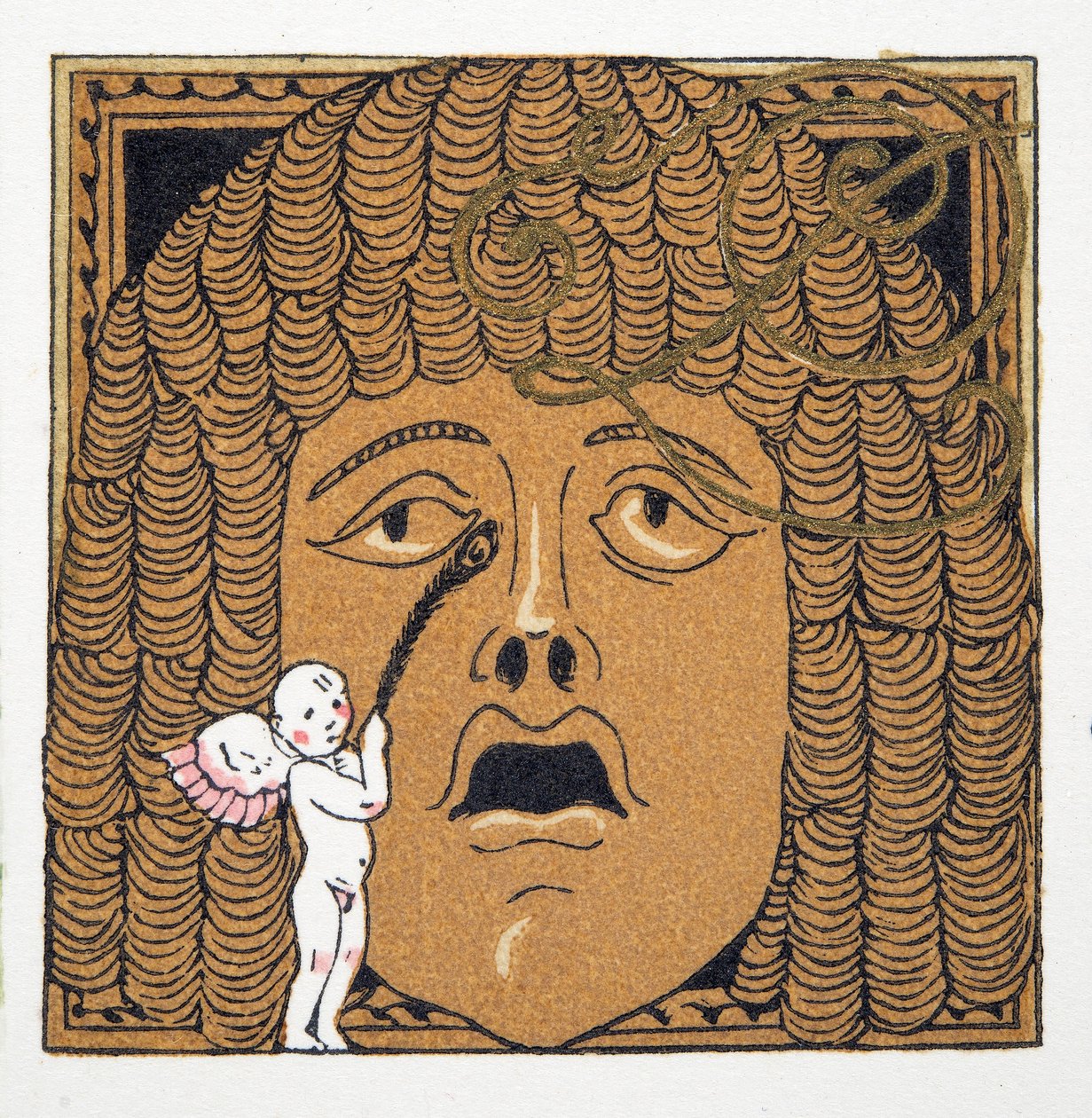 Cupid kutittaa nenää Personages de Comedien pubista. 1922 (pochoor print) tekijältä Francois Louis Schmied