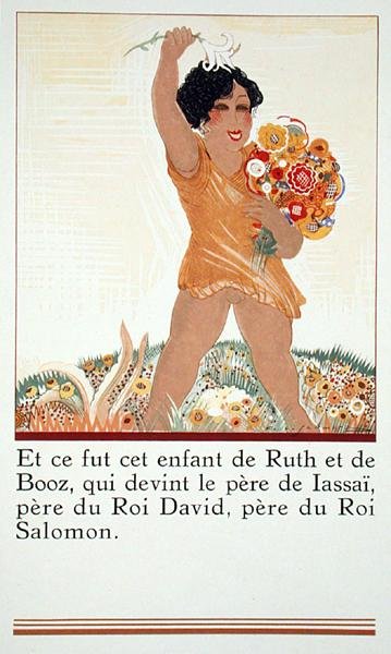 Obed, Ruthin ja Boazin lapsi, J.C. Mardrusin suomentamasta "Ruth et Boozista", julkaistu 1930 (värillinen kaiverrus) tekijältä Francois Louis Schmied