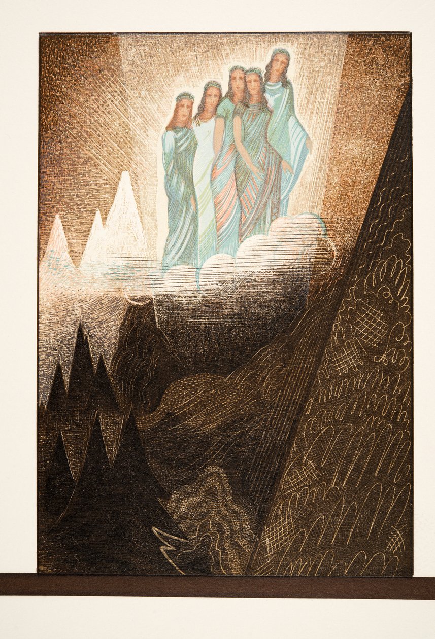 Oceanides, kuvitus teoksesta Prometheus in Chains, jonka on kirjoittanut Aischylus, pub. 1941 (sabluunapainatus) tekijältä Francois Louis Schmied